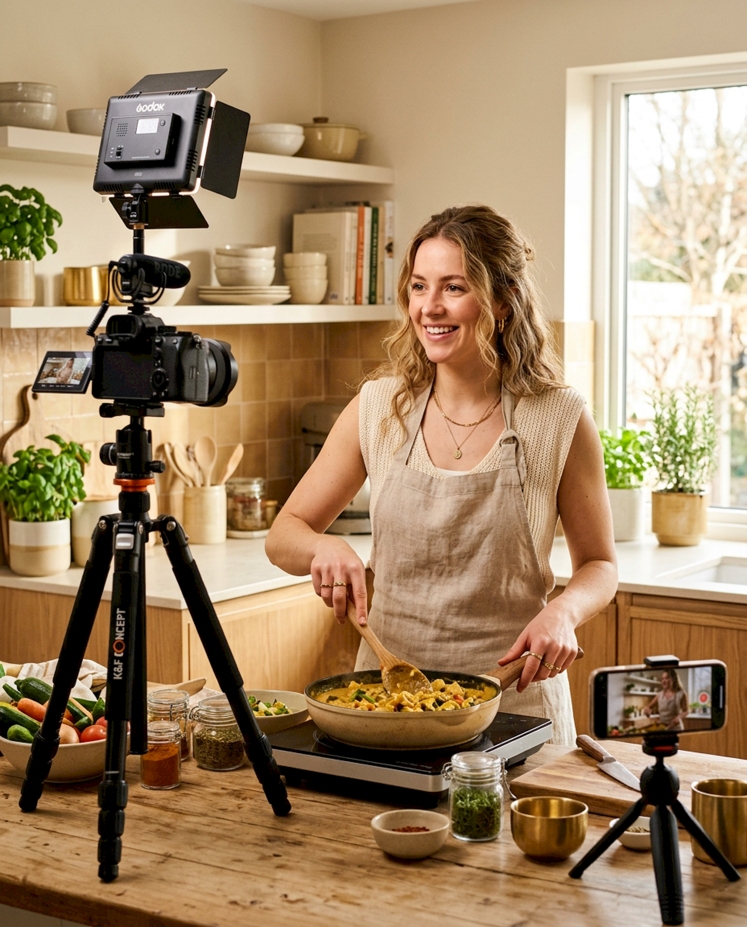 Person produziert hochwertigen Social Media Rezepte Content