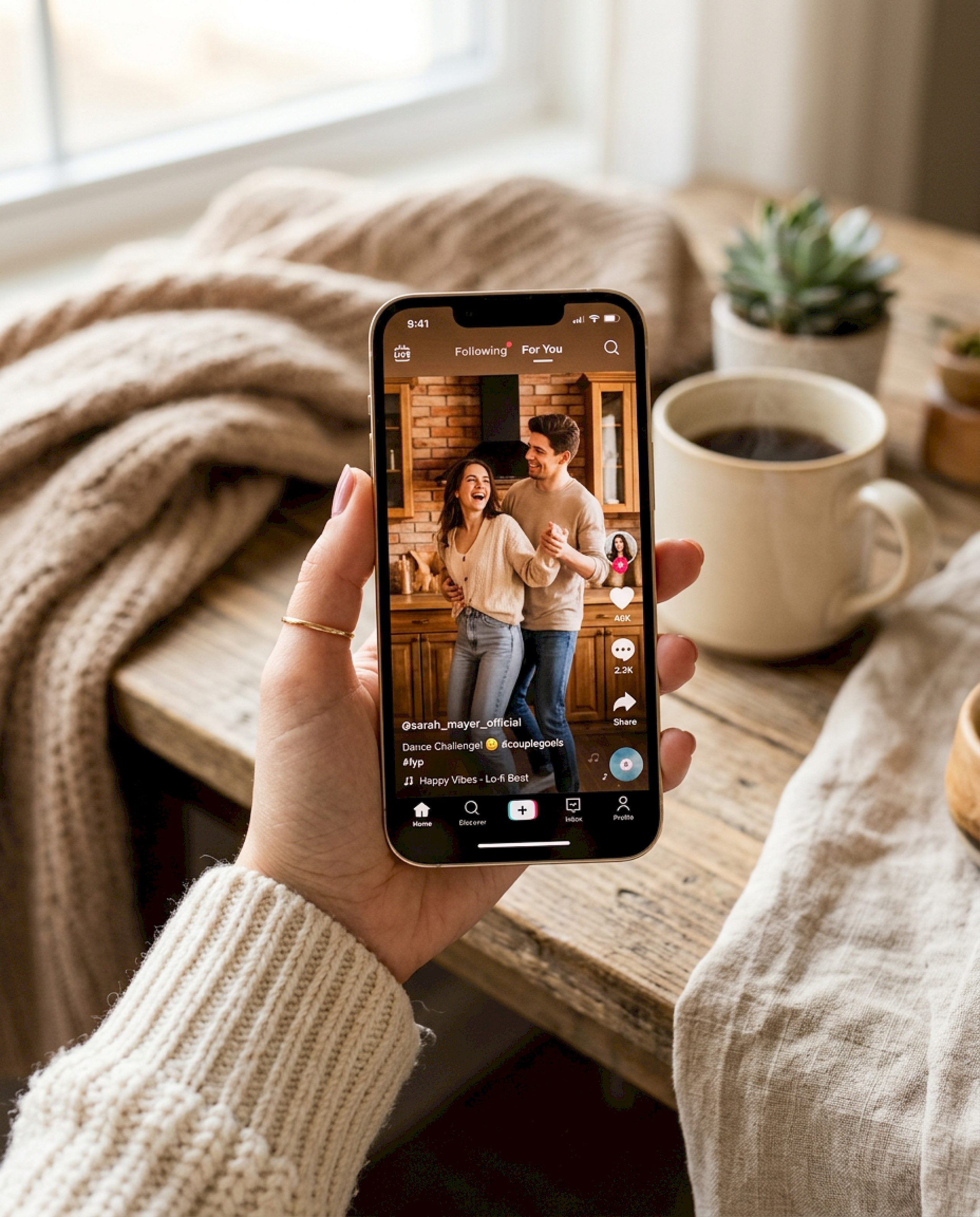 Person hält Handy mit Influencer Content in der Hand
